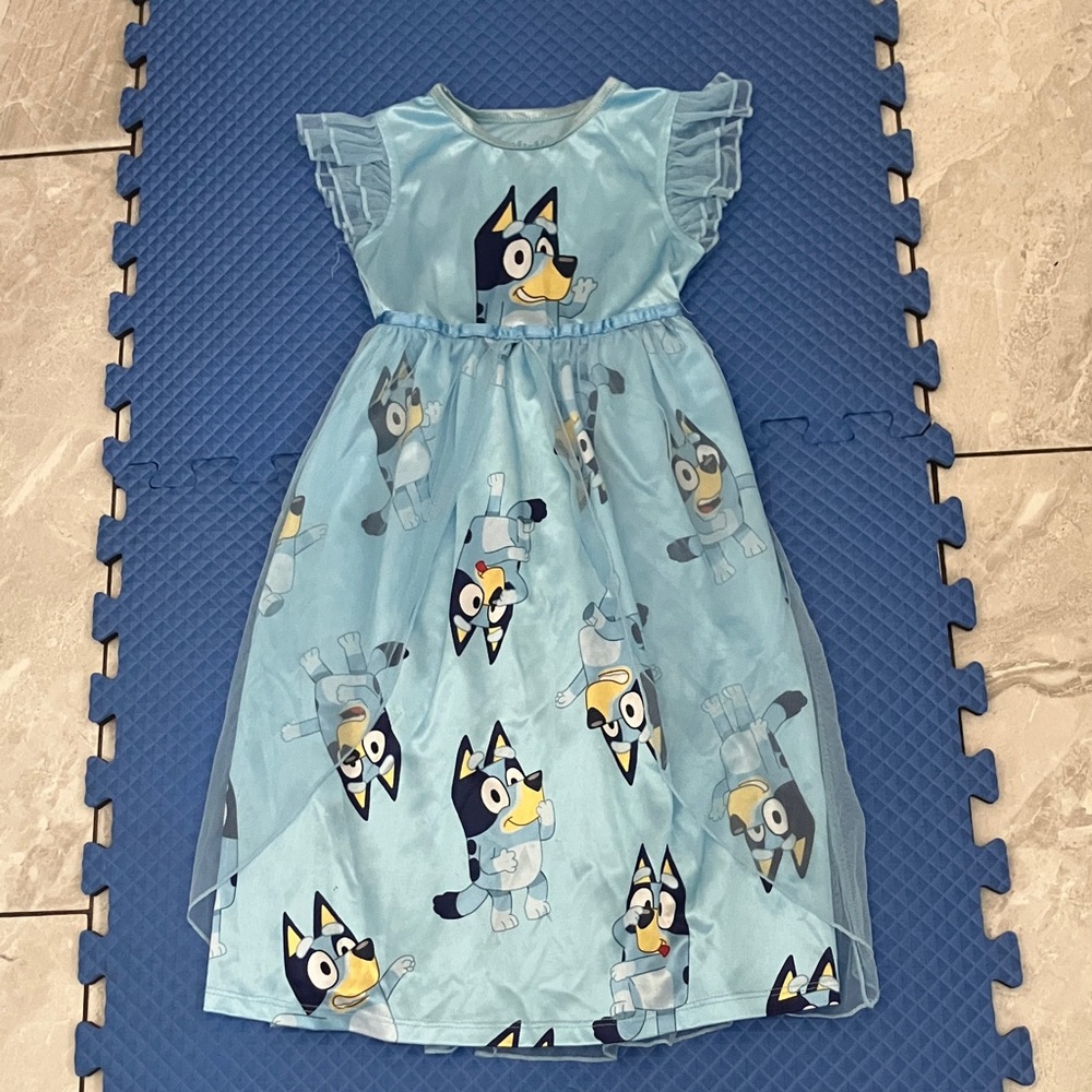Bluey Girl's Character Blue Satinet and Tulle Nightgown | XS 4-5